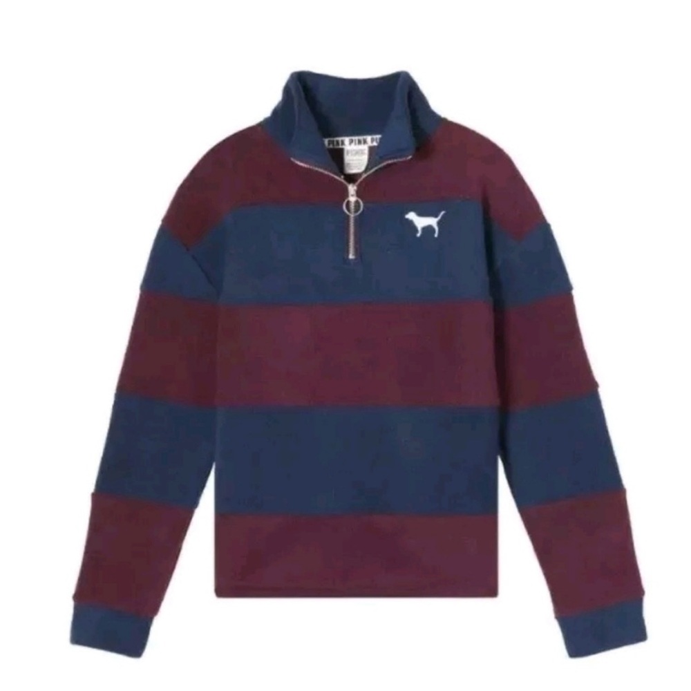 PINK Victoria's Secret Burgundy and Navy Striped Sweatshirt